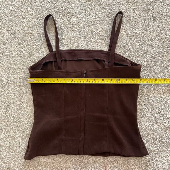 SOLDSuede Square Neck Fitted Brown Top With Zip Closure Small - Picture 7 of 7